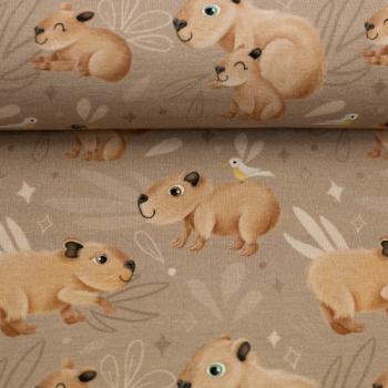 Baumwolljersey Capybara Friends Camel by Mrs. Mint Design von Swafing